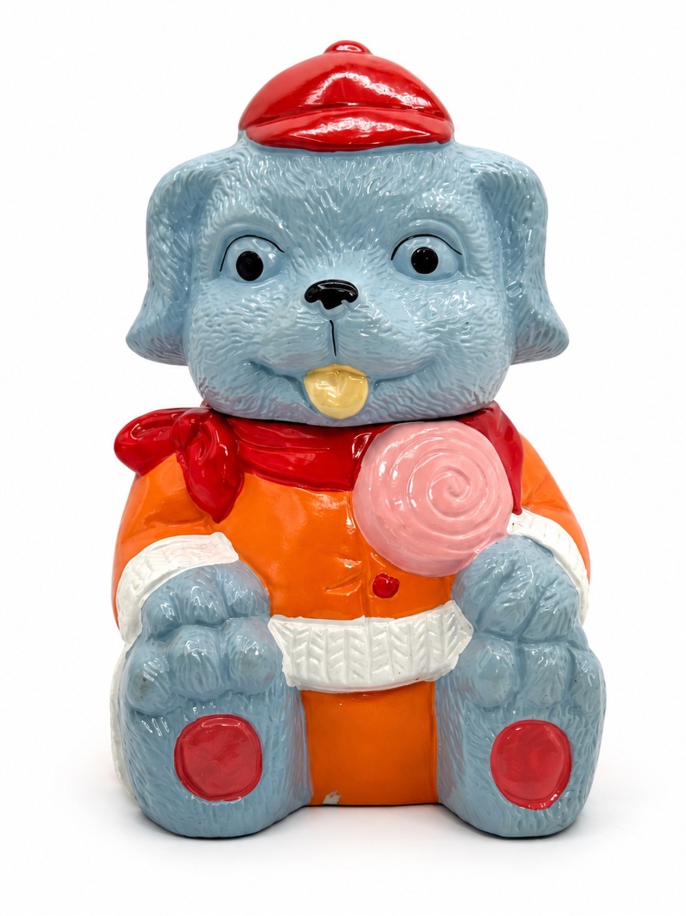 Vintage Cookie Candy Dog Treat Jar Kitchen Food Container Ceramic Grey Puppy